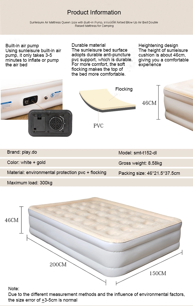 Factory Direct Price Electric Airbed with Built in Pump Fast Inflation Camping Inflatable Air Bed for Sale